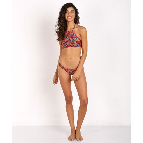BEACH RIOT Womens Swimwear XS Orange Floral Halter Bikini Top VICTORIA - Picture 3 of 8